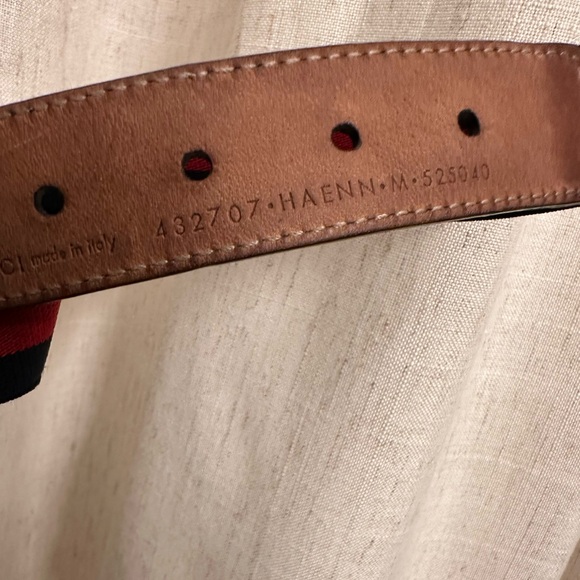 Authentic GUCCI Marmont Blue/Red GG Web Stripe Elastic Kids Navy Leather Belt M - Picture 8 of 9